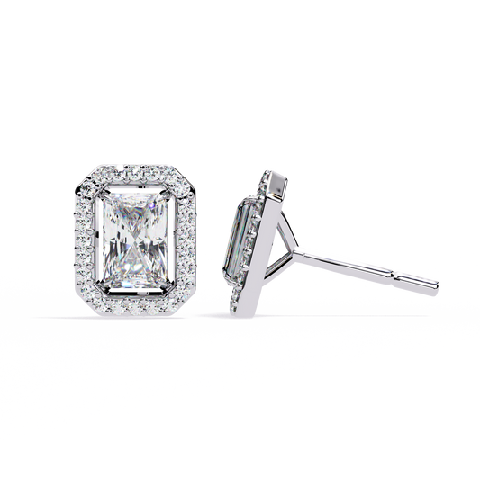 14K Gold Radiant Cut Diamond Halo Stud Earrings – 2 Carat Total Weight