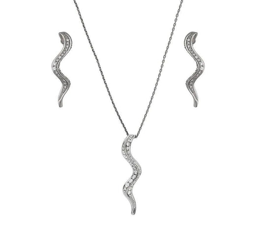 Dainty Serpent Round Natural Diamond White Gold Necklace Set