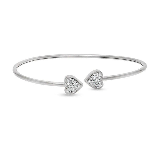 Sterling White Double Heart Round Diamond Bracelet