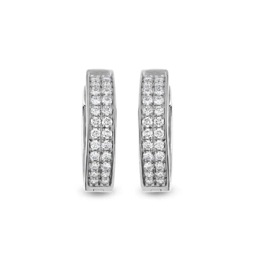 Round Natural Diamond With Pave Setting White Gold Hoop Earrings