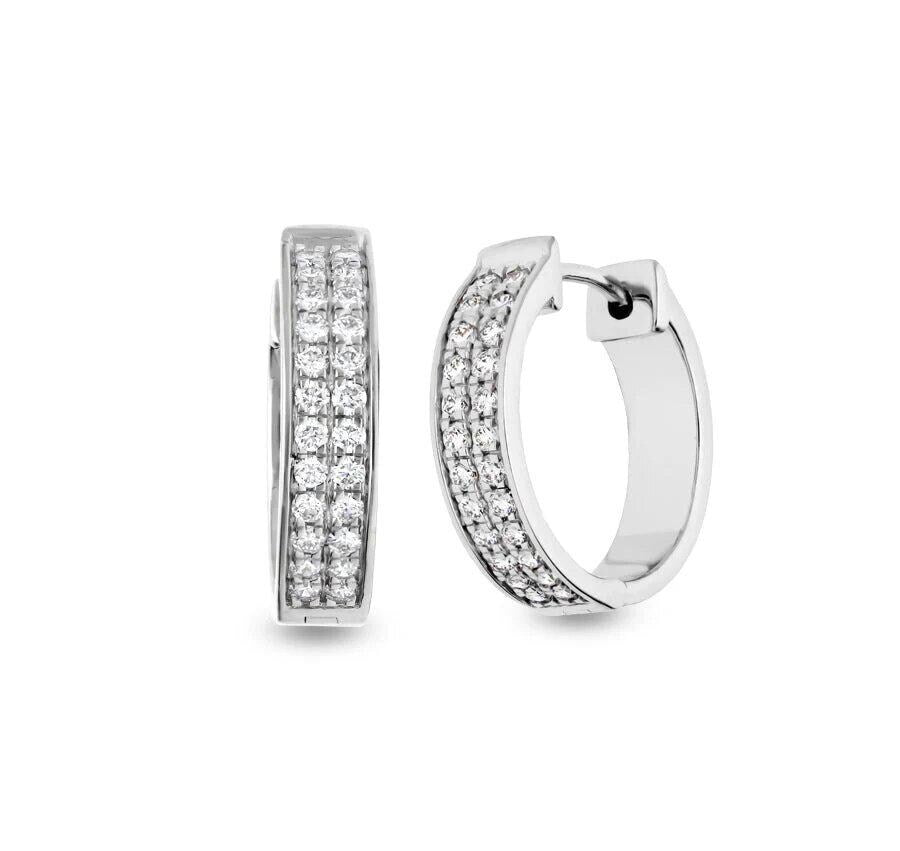 Round Natural Diamond With Pave Setting White Gold Hoop Earrings