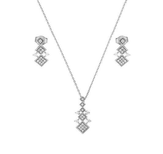 Dainty Rhombus & Round Diamond Gold Necklace Set